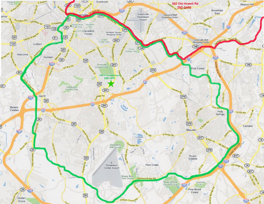 S Pleasantburg Dr Delivery Area Map