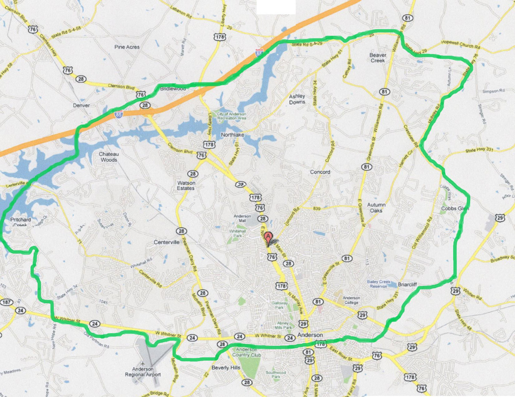 Anderson Wedgy's Delivery Area Map
