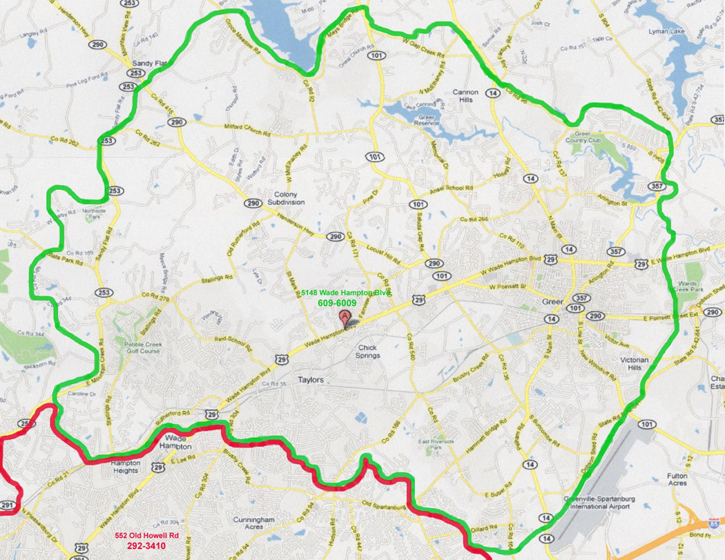 Greer - Taylors Delivery Area Map